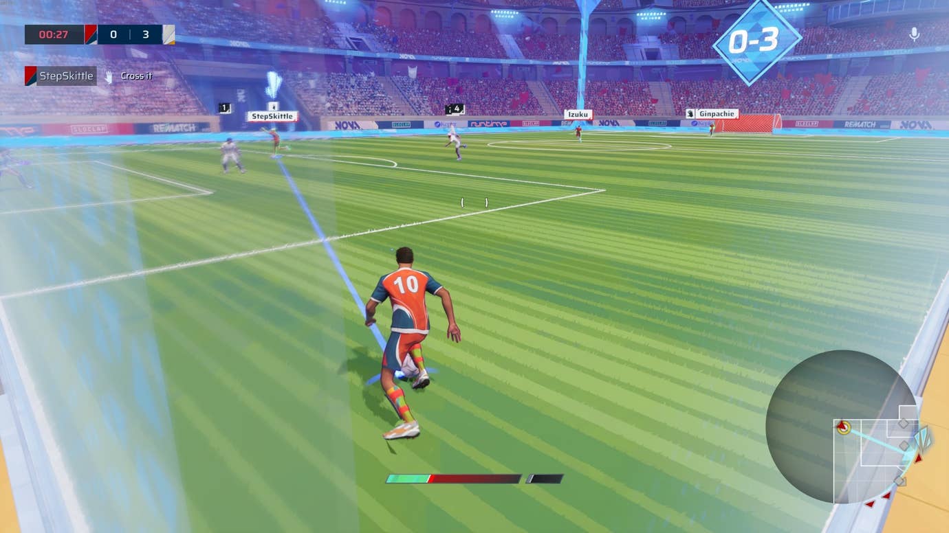 Lining up a cross from the corner in Rematch.